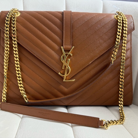 Saint Laurent Handbags - Saint Laurent YSL Brown Quilted Leather Shoulder Bag